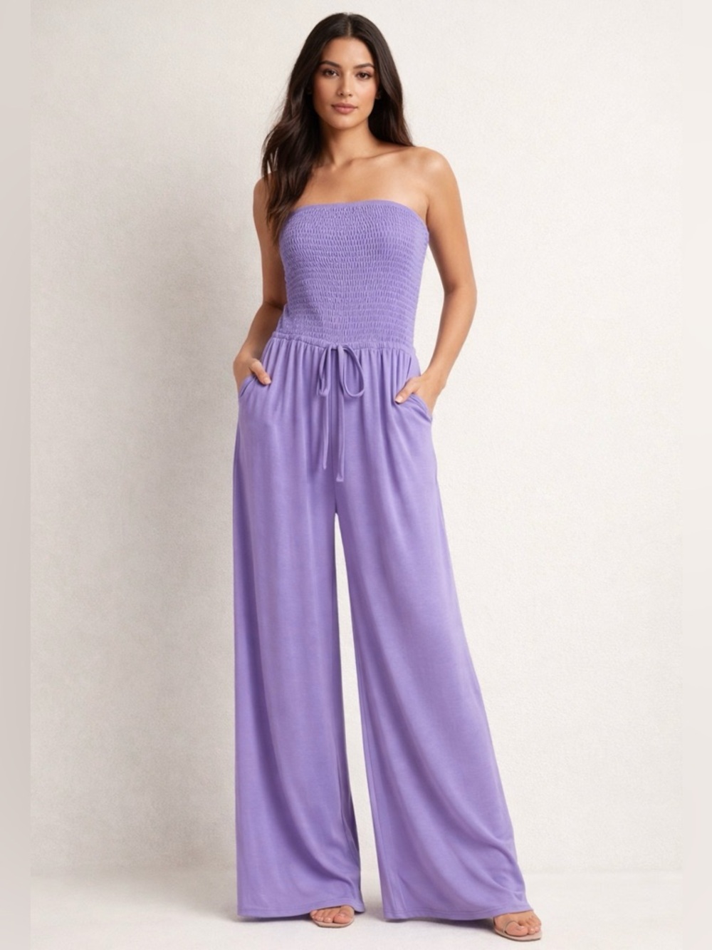Strapless Lavender Wide-Leg Jumpsuit
